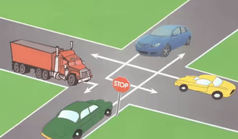 سطوب وكروازمة مول ليمن يدوز : يدوز الكاميو لأن ليمن ديالو فيه السطوب تبعو السيارة الزرقاء لأن ليمن ديالها خوى اتدوز السيارة الصفراء عاد السيارة الخضراء حيث عندها السطوب